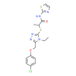 ChemSpider 2D Image | 2-({5-[(4-Chlorophenoxy)methyl]-4-ethyl-4H-1,2,4-triazol-3-yl}sulfanyl)-N-(1,3-thiazol-2-yl)propanamide | C17H18ClN5O2S2