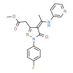 ChemSpider 2D Image | Methyl {(4Z)-1-(4-fluorophenyl)-5-oxo-4-[1-(3-pyridinylamino)ethylidene]-4,5-dihydro-1H-pyrazol-3-yl}acetate | C19H17FN4O3