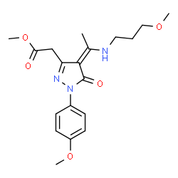ChemSpider 2D Image | Methyl [(4Z)-1-(4-methoxyphenyl)-4-{1-[(3-methoxypropyl)amino]ethylidene}-5-oxo-4,5-dihydro-1H-pyrazol-3-yl]acetate | C19H25N3O5