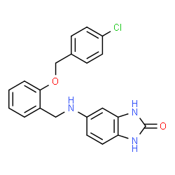 ChemSpider 2D Image | 5-({2-[(4-Chlorobenzyl)oxy]benzyl}amino)-1,3-dihydro-2H-benzimidazol-2-one | C21H18ClN3O2