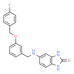 ChemSpider 2D Image | 5-({3-[(4-Fluorobenzyl)oxy]benzyl}amino)-1,3-dihydro-2H-benzimidazol-2-one | C21H18FN3O2