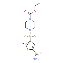 ChemSpider 2D Image | Ethyl 4-[(5-carbamoyl-2-methyl-3-thienyl)sulfonyl]-1-piperazinecarboxylate | C13H19N3O5S2