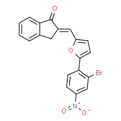 ChemSpider 2D Image | (2E)-2-{[5-(2-Bromo-4-nitrophenyl)-2-furyl]methylene}-1-indanone | C20H12BrNO4