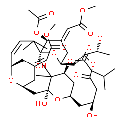 ChemSpider 2D Image | (1S,3S,5Z,7R,11S,12S,13E,15S,17R,21R,23R,25S)-12-Acetoxy-1,11,21-trihydroxy-17-[(1R)-1-hydroxyethyl]-5,13-bis(2-methoxy-2-oxoethylidene)-10,10,26,26-tetramethyl-19-oxo-18,27,28,29-tetraoxatetracyclo[2
1.3.1.1~3,7~.1~11,15~]nonacos-8-en-25-yl 3-methylbutanoate | C44H66O17
