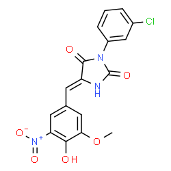 ChemSpider 2D Image | (5Z)-3-(3-Chlorophenyl)-5-(4-hydroxy-3-methoxy-5-nitrobenzylidene)-2,4-imidazolidinedione | C17H12ClN3O6