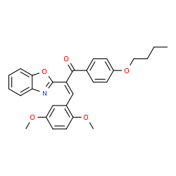 ChemSpider 2D Image | (2E)-2-(1,3-Benzoxazol-2-yl)-1-(4-butoxyphenyl)-3-(2,5-dimethoxyphenyl)-2-propen-1-one | C28H27NO5