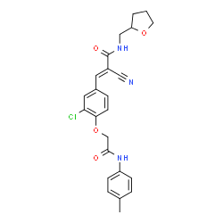ChemSpider 2D Image | (2E)-3-(3-Chloro-4-{2-[(4-methylphenyl)amino]-2-oxoethoxy}phenyl)-2-cyano-N-(tetrahydro-2-furanylmethyl)acrylamide | C24H24ClN3O4