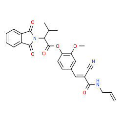 ChemSpider 2D Image | 4-[(1E)-3-(Allylamino)-2-cyano-3-oxo-1-propen-1-yl]-2-methoxyphenyl 2-(1,3-dioxo-1,3-dihydro-2H-isoindol-2-yl)-3-methylbutanoate | C27H25N3O6