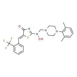 ChemSpider 2D Image | (5Z)-2-[{[4-(2,6-Dimethylphenyl)-1-piperazinyl]methyl}(hydroxy)amino]-5-[2-(trifluoromethyl)benzylidene]-1,3-thiazol-4(5H)-one | C24H25F3N4O2S