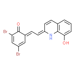 ChemSpider 2D Image | (6E)-2,4-Dibromo-6-[(2E)-2-(8-hydroxy-2(1H)-quinolinylidene)ethylidene]-2,4-cyclohexadien-1-one | C17H11Br2NO2