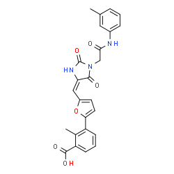 ChemSpider 2D Image | 2-Methyl-3-{5-[(E)-(1-{2-[(3-methylphenyl)amino]-2-oxoethyl}-2,5-dioxo-4-imidazolidinylidene)methyl]-2-furyl}benzoic acid | C25H21N3O6