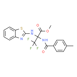 ChemSpider 2D Image | Methyl 2-(1,3-benzothiazol-2-ylamino)-3,3,3-trifluoro-N-(4-methylbenzoyl)alaninate | C19H16F3N3O3S