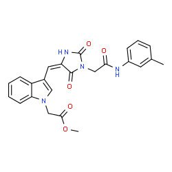 ChemSpider 2D Image | Methyl {3-[(E)-(1-{2-[(3-methylphenyl)amino]-2-oxoethyl}-2,5-dioxo-4-imidazolidinylidene)methyl]-1H-indol-1-yl}acetate | C24H22N4O5
