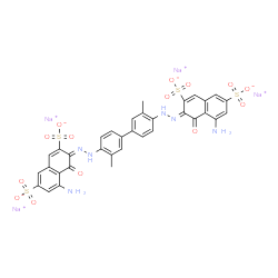 ChemSpider 2D Image | Tetrasodium (3Z)-5-amino-3-({4'-[(2E)-2-(8-amino-1-oxo-3,6-disulfonato-2(1H)-naphthalenylidene)hydrazino]-3,3'-dimethyl-4-biphenylyl}hydrazono)-4-oxo-3,4-dihydro-2,7-naphthalenedisulfonate | C34H24N6Na4O14S4