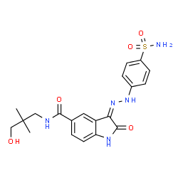 ChemSpider 2D Image | (3Z)-N-(3-Hydroxy-2,2-dimethylpropyl)-2-oxo-3-[(4-sulfamoylphenyl)hydrazono]-5-indolinecarboxamide | C20H23N5O5S