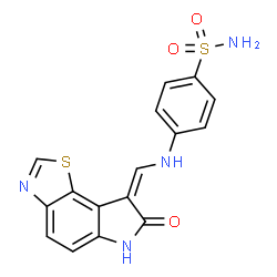 ChemSpider 2D Image | 4-{[(Z)-(7-Oxo-6,7-dihydro-8H-[1,3]thiazolo[5,4-e]indol-8-ylidene)methyl]amino}benzenesulfonamide | C16H12N4O3S2