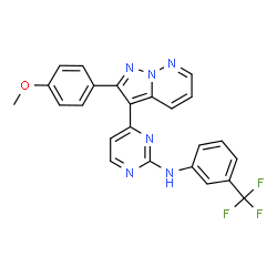 ChemSpider 2D Image | 4-[2-(4-Methoxyphenyl)pyrazolo[1,5-b]pyridazin-3-yl]-N-[3-(trifluoromethyl)phenyl]-2-pyrimidinamine | C24H17F3N6O