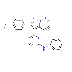 ChemSpider 2D Image | N-(3,4-Difluorophenyl)-4-[2-(4-methoxyphenyl)pyrazolo[1,5-b]pyridazin-3-yl]-2-pyrimidinamine | C23H16F2N6O