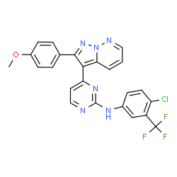 ChemSpider 2D Image | N-[4-Chloro-3-(trifluoromethyl)phenyl]-4-[2-(4-methoxyphenyl)pyrazolo[1,5-b]pyridazin-3-yl]-2-pyrimidinamine | C24H16ClF3N6O