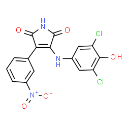 ChemSpider 2D Image | 3-[(3,5-Dichloro-4-hydroxyphenyl)amino]-4-(3-nitrophenyl)-1H-pyrrole-2,5-dione | C16H9Cl2N3O5