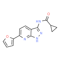 ChemSpider 2D Image | N-[6-(2-Furyl)-1H-pyrazolo[3,4-b]pyridin-3-yl]cyclopropanecarboxamide | C14H12N4O2