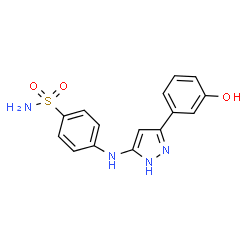 ChemSpider 2D Image | 4-{[3-(3-Hydroxyphenyl)-1H-pyrazol-5-yl]amino}benzenesulfonamide | C15H14N4O3S