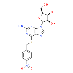 ChemSpider 2D Image | 9-(alpha-L-Lyxofuranosyl)-6-[(4-nitrobenzyl)sulfanyl]-9H-purin-2-amine | C17H18N6O6S