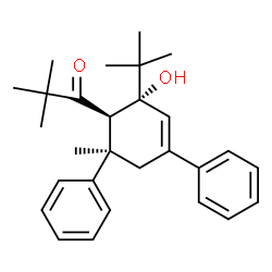 ChemSpider 2D Image | 1-[(1R,2R,6R)-2-Hydroxy-6-methyl-2-(2-methyl-2-propanyl)-4,6-diphenyl-3-cyclohexen-1-yl]-2,2-dimethyl-1-propanone | C28H36O2