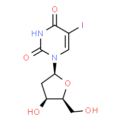 ChemSpider 2D Image | 1-(2-Deoxy-beta-L-threo-pentofuranosyl)-5-iodo-2,4(1H,3H)-pyrimidinedione | C9H11IN2O5