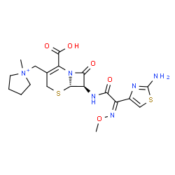 ChemSpider 2D Image | 1-{[(6S,7R)-7-{[(2Z)-2-(2-Amino-1,3-thiazol-4-yl)-2-(methoxyimino)acetyl]amino}-2-carboxy-8-oxo-5-thia-1-azabicyclo[4.2.0]oct-2-en-3-yl]methyl}-1-methylpyrrolidinium | C19H25N6O5S2