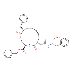 ChemSpider 2D Image | Benzyl (3R,6R,12R)-12-benzyl-6-(2-{[(2S)-1-hydroxy-3-phenyl-2-propanyl]amino}-2-oxoethyl)-5,13-dioxo-1-oxa-4-azacyclotridec-8-ene-3-carboxylate | C37H42N2O7