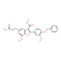 ChemSpider 2D Image | Methyl 2-[4-(benzyloxy)-3-methoxyphenyl]-7-methoxy-5-(3-methoxy-3-oxopropyl)-1-benzofuran-3-carboxylate | C29H28O8