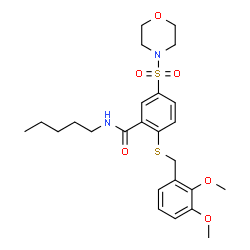 ChemSpider 2D Image | 2-[(2,3-Dimethoxybenzyl)sulfanyl]-5-(4-morpholinylsulfonyl)-N-pentylbenzamide | C25H34N2O6S2