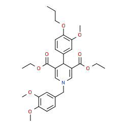 ChemSpider 2D Image | Diethyl 1-(3,4-dimethoxybenzyl)-4-(3-methoxy-4-propoxyphenyl)-1,4-dihydro-3,5-pyridinedicarboxylate | C30H37NO8