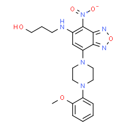ChemSpider 2D Image | 3-({7-[4-(2-Methoxyphenyl)-1-piperazinyl]-4-nitro-2,1,3-benzoxadiazol-5-yl}amino)-1-propanol | C20H24N6O5