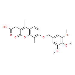 ChemSpider 2D Image | {4,8-Dimethyl-2-oxo-7-[(3,4,5-trimethoxybenzyl)oxy]-2H-chromen-3-yl}acetic acid | C23H24O8