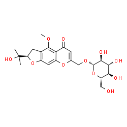 ChemSpider 2D Image | [(2R)-2-(2-Hydroxy-2-propanyl)-4-methoxy-5-oxo-2,3-dihydro-5H-furo[3,2-g]chromen-7-yl]methyl beta-L-glucopyranoside | C22H28O11