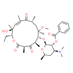 ChemSpider 2D Image | (2S,3R,4S,6R)-4-(Dimethylamino)-2-{[(3R,5R,6R,7R,9R,11Z,13S,14R)-14-ethyl-13-hydroxy-7-methoxy-3,5,7,9,11,13-hexamethyl-2,4,10-trioxooxacyclotetradec-11-en-6-yl]oxy}-6-methyltetrahydro-2H-pyran-3-yl b
enzoate (non-preferred name) | C37H55NO10