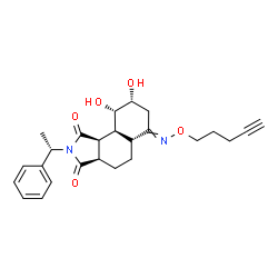 ChemSpider 2D Image | (3aR,5aR,8R,9S,9aS,9bS)-8,9-Dihydroxy-6-[(4-pentyn-1-yloxy)imino]-2-[(1S)-1-phenylethyl]decahydro-1H-benzo[e]isoindole-1,3(2H)-dione | C25H30N2O5