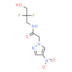 ChemSpider 2D Image | N-(2,2-Difluoro-3-hydroxypropyl)-2-(4-nitro-1H-pyrazol-1-yl)acetamide | C8H10F2N4O4