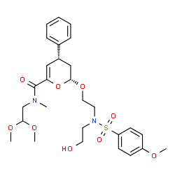 ChemSpider 2D Image | (2R,4R)-N-(2,2-Dimethoxyethyl)-2-(2-{(2-hydroxyethyl)[(4-methoxyphenyl)sulfonyl]amino}ethoxy)-N-methyl-4-phenyl-3,4-dihydro-2H-pyran-6-carboxamide | C28H38N2O9S