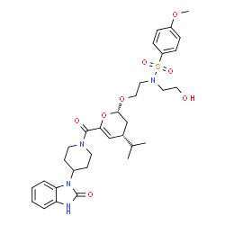 ChemSpider 2D Image | N-(2-Hydroxyethyl)-N-(2-{[(2S,4R)-4-isopropyl-6-{[4-(2-oxo-2,3-dihydro-1H-benzimidazol-1-yl)-1-piperidinyl]carbonyl}-3,4-dihydro-2H-pyran-2-yl]oxy}ethyl)-4-methoxybenzenesulfonamide | C32H42N4O8S