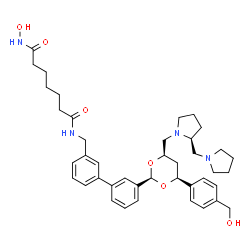 ChemSpider 2D Image | N-Hydroxy-N'-({3'-[(2R,4S,6R)-4-[4-(hydroxymethyl)phenyl]-6-{[(2S)-2-(1-pyrrolidinylmethyl)-1-pyrrolidinyl]methyl}-1,3-dioxan-2-yl]-3-biphenylyl}methyl)heptanediamide | C41H54N4O6