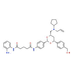 ChemSpider 2D Image | N-(4-{(2S,4S,6R)-4-{[Allyl(cyclopentyl)amino]methyl}-6-[4-(hydroxymethyl)phenyl]-1,3-dioxan-2-yl}phenyl)-N'-(2-aminophenyl)pentanediamide | C37H46N4O5