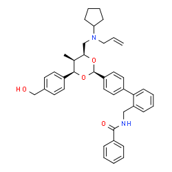 ChemSpider 2D Image | N-[(4'-{(2S,4S,5R,6R)-4-{[Allyl(cyclopentyl)amino]methyl}-6-[4-(hydroxymethyl)phenyl]-5-methyl-1,3-dioxan-2-yl}-2-biphenylyl)methyl]benzamide | C41H46N2O4