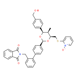 ChemSpider 2D Image | 2-({4'-[(2S,4R,5R,6S)-4-[4-(Hydroxymethyl)phenyl]-5-methyl-6-{[(1-oxido-2-pyridinyl)sulfanyl]methyl}-1,3-dioxan-2-yl]-2-biphenylyl}methyl)-1H-isoindole-1,3(2H)-dione | C39H34N2O6S