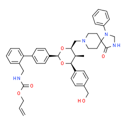 ChemSpider 2D Image | Allyl [(4'-{(2R,4S,5S,6R)-4-[4-(hydroxymethyl)phenyl]-5-methyl-6-[(4-oxo-1-phenyl-1,3,8-triazaspiro[4.5]dec-8-yl)methyl]-1,3-dioxan-2-yl}-2-biphenylyl)methyl]carbamate | C43H48N4O6
