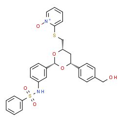 ChemSpider 2D Image | N-{3-[(2S,4R,6S)-4-[4-(Hydroxymethyl)phenyl]-6-{[(1-oxido-2-pyridinyl)sulfanyl]methyl}-1,3-dioxan-2-yl]phenyl}benzenesulfonamide | C29H28N2O6S2