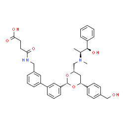 ChemSpider 2D Image | 4-[({3'-[(2S,4R,6S)-4-[4-(Hydroxymethyl)phenyl]-6-({[(1R,2S)-1-hydroxy-1-phenyl-2-propanyl](methyl)amino}methyl)-1,3-dioxan-2-yl]-3-biphenylyl}methyl)amino]-4-oxobutanoic acid | C39H44N2O7
