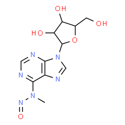 ChemSpider 2D Image | N-Methyl-N-nitroso-9-pentofuranosyl-9H-purin-6-amine | C11H14N6O5